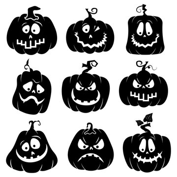 Halloween pumpkin face expression silhouette collection.