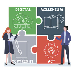 DMCA - Digital Millenium Copyright Act acronym. business concept background.  vector illustration concept with keywords and icons. lettering illustration with icons for web banner, flyer, landing