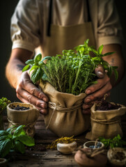 Person Holding a pot of herbs, Sustainability Generative AI