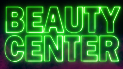 BEAUTY CENTER text font with light. Luminous and shimmering haze inside the letters of the text Beauty Center. 