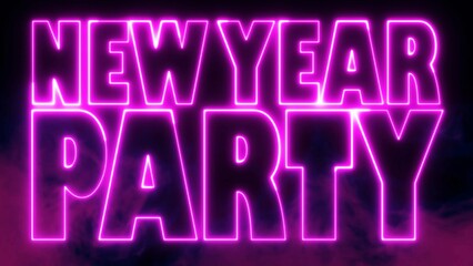 New Year Party electric pink lighting text with  on black background. New Year Party neon text word.