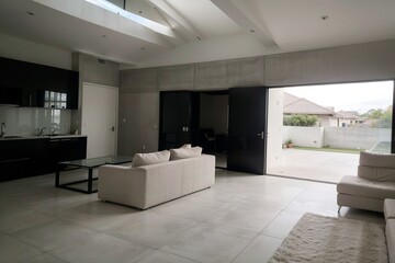 Obraz premium Contemporary Elegance Modern Concrete Home with Unique Roof Design. AI Generated.
