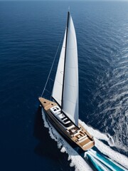 Luxurious Sailing Yacht Gliding on the Blue Sea. AI Generated.