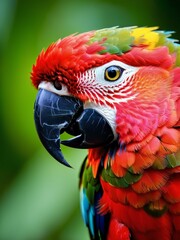 Fototapeta premium Vibrant Feathers A Close up of a Captivating Parrot in a Wildlife Set. AI Generated.