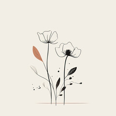 Minimalist flower line art on white background, AI Generated