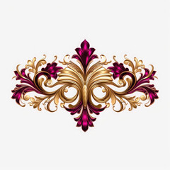 Magenta gold luxury decorative Filigree Elaborate on white Background, AI Generated