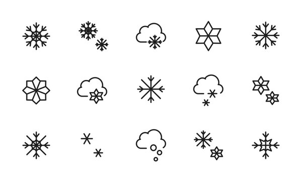雪のアイコンセット/雪片/結晶/冬/クリスマス/氷/イラスト/ベクター