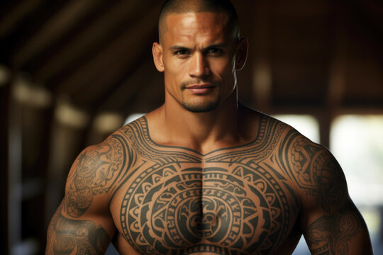  Polynesian man with a tattoo, portrait
