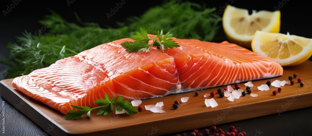 Wall mural Fresh raw salmon steak on white background with clipping path and depth of field