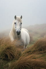 Obraz premium Pasture outdoors nature white horses beauty equine mane mammal animal grass