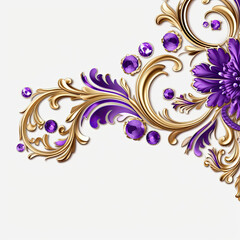 Violet gold luxury decorative Filigree Elaborate on white Background, AI Generated