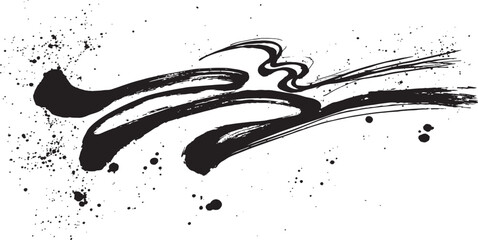 波　波しぶき　手書きの毛筆イラスト