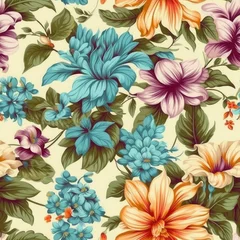 Badezimmer Foto Rückwand Vintage floral design pattern bright pastel color insanely details AI Generated. © MSHAHID