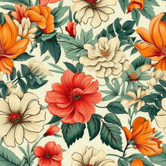 Vintage floral design pattern bright pastel color insanely details AI Generated.