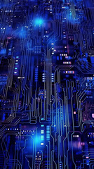 Technology circuit board background blue light, Generative AI