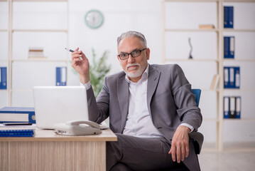 Old male employee working in the office