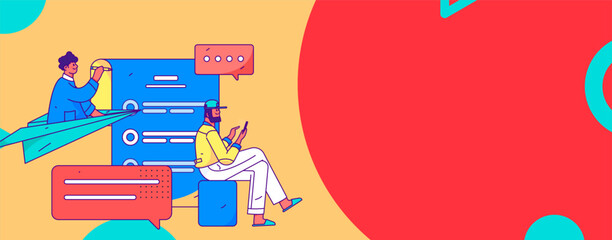 Invite friends to conduct questionnaire flat vector concept operation hand drawn illustration