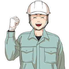 The facial expression of a male maintenance staff energized and motivated, wearing a safety helmet and gloves