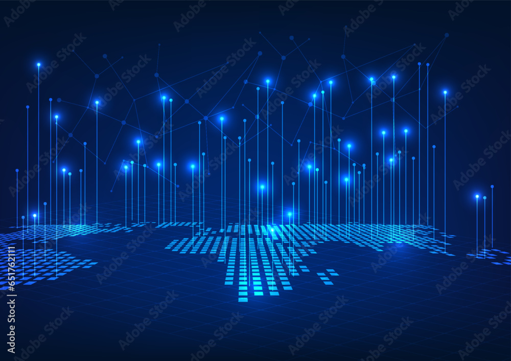 Poster world map technology with lines pointing upwards shows the connection of network networks around the
