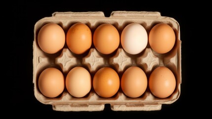 Eggs in cardboard packaging isolated on dark background.