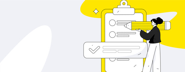Invite friends to conduct questionnaire flat vector concept operation hand drawn illustration