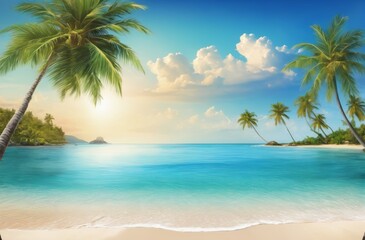 Fototapeta na wymiar Blue sea landscape with palm trees