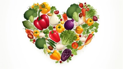 heart symbol. Vegetables diet concept. food photography of heart made from different vegetables isolated white background. vector illustration. world vegan day. world vegetarian day. world food day