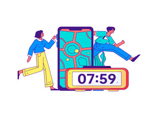People exercising healthy running vector internet operation illustration