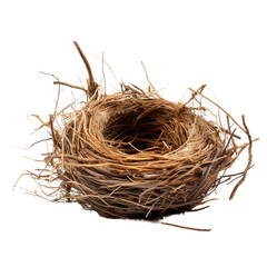 empty bird's nest, transparent background, isolated image, generative AI
