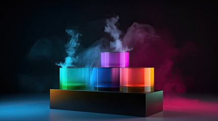 Realistic 3d podium with smoke and dark color for product display