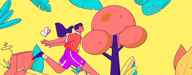 People exercising healthy running vector internet operation illustration