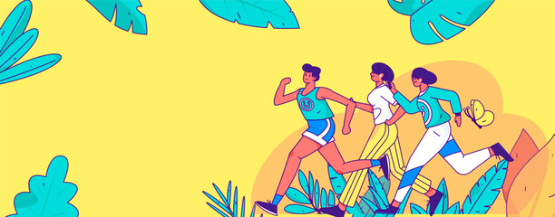 People exercising healthy running vector internet operation illustration