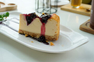Delicious soft blueberry cheesecake dessert.
