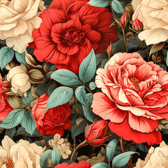 Seamless pattern Rose flower vintage style , AI generated