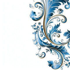 Nile Blue elaborate filigree corner borders on white Background, AI Generated