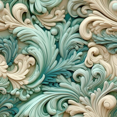 Natural embroidery fantasy rococo flowing seamless pattern, AI Generated