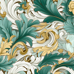 Natural embroidery fantasy rococo flowing seamless pattern, AI Generated