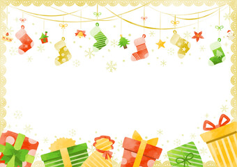 クリスマスのプレゼントと靴下のフレーム
