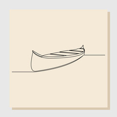 Fototapeta na wymiar continuous single one line art sketch hand drawn drawing of wooden fishing canoe vector illustration