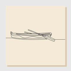 continuous single one line art sketch hand drawn drawing of wooden fishing canoe vector illustration