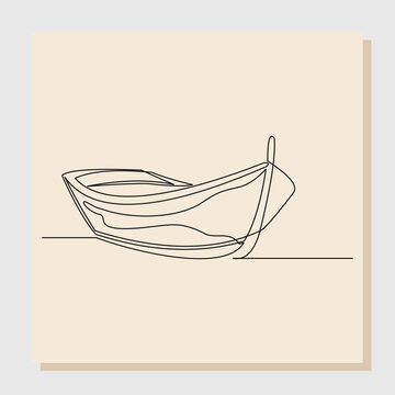 recommend clip art: continuous single one line art sketch hand drawn drawing of wooden fishing canoe vector illustration