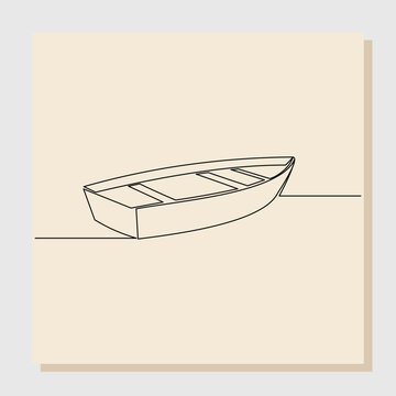 recommend clip art: continuous single one line art sketch hand drawn drawing of wooden fishing canoe vector illustration