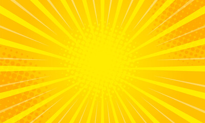 sunburst background pop art yellow comics book cartoon, Vector halftone illustration