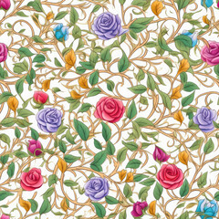 Intricate rose vine pattern with_geometric accent seamless pattern, AI Generated