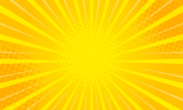 sunburst background pop art yellow comics book cartoon, Vector halftone illustration