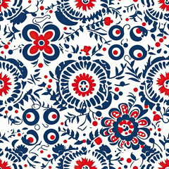 Fototapeta premium Hungarian matyo folk motif seamless pattern, AI Generated