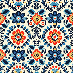 Hungarian matyo folk motif seamless pattern, AI Generated