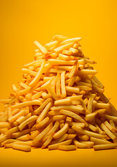 山盛りのフライドポテト（黄色背景）