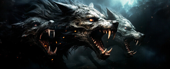 Satan's Feral Hounds, Terrifying Wolves with Bared Teeth.  Hounds Of Hell. 