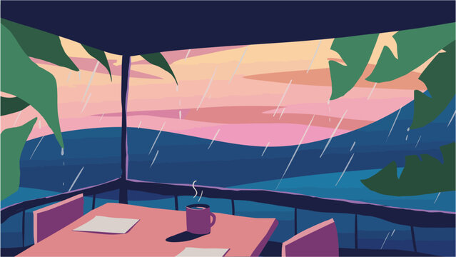scene with rain in the house
